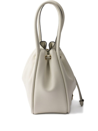 Small white leather bucket bag