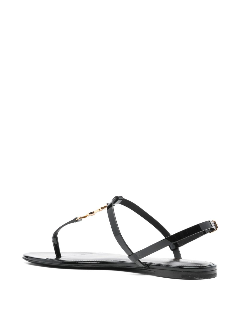Sandalen mit Cassandra-Logoplakette aus schwarzem Leder