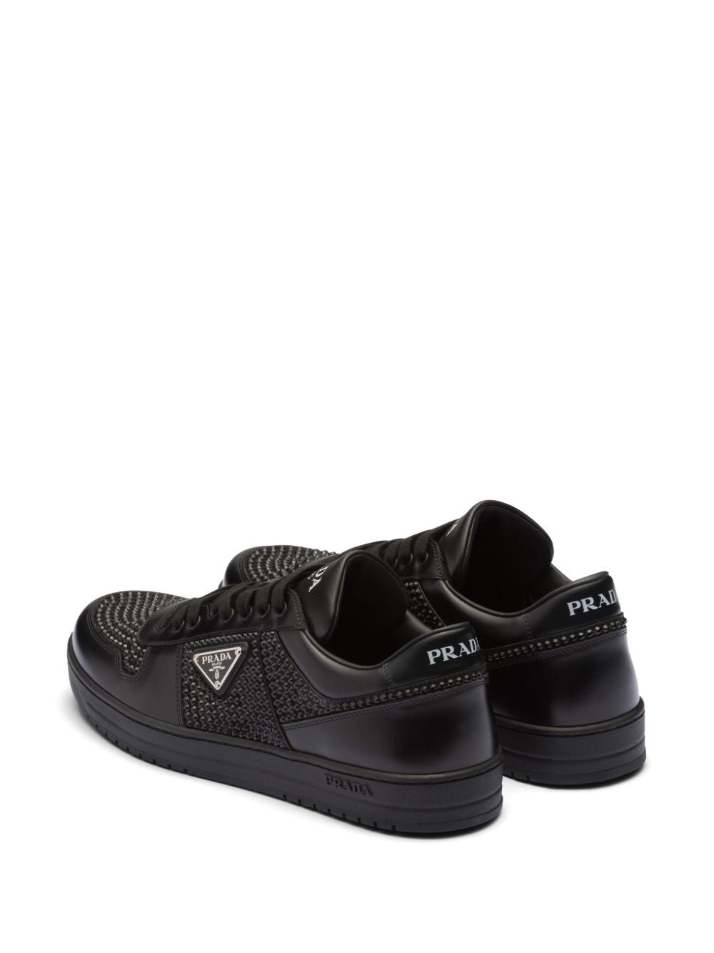 Black leather sneakers with crystal details
