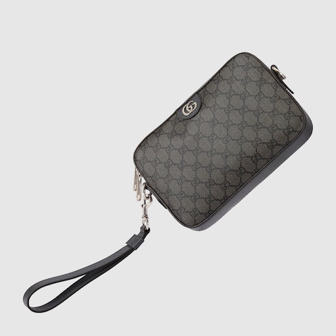 Ophidia shoulder bag small size in GG Supreme fabric grey and black