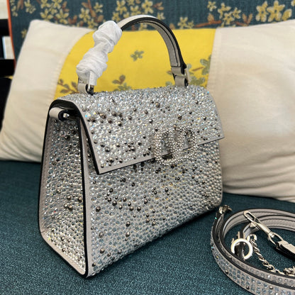 VSling Mini-Tasche mit Kristallverzierung Glitter Weiß