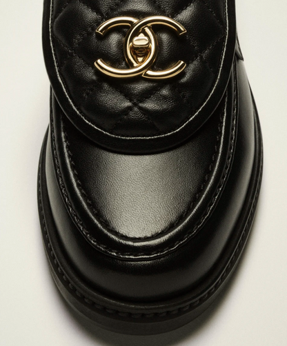 Black lambskin moccasins