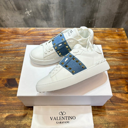 VLTN Rockstud Open Leather Sneakers White/Blue