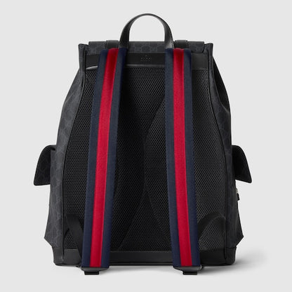 Large backpack in black GG Supreme fabric
