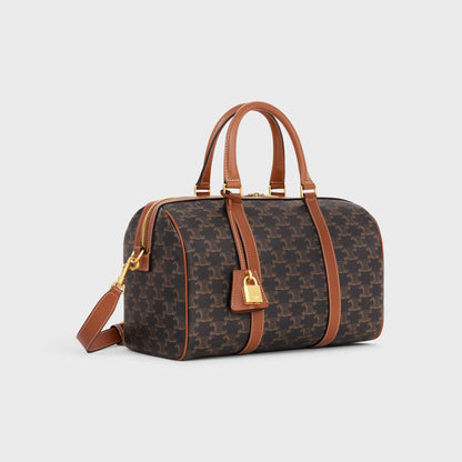 Große Boston Tasche aus Triomphe-Canvas und Kalbsleder in Cognac