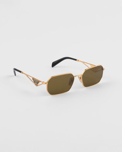 Sunglasses with triangle logo and moss green lenses