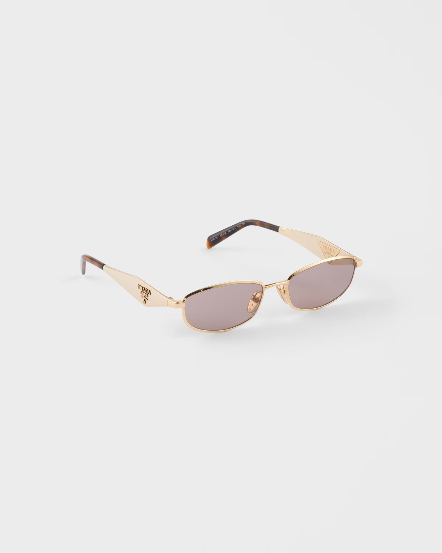 Ovale Sonnenbrille aus goldfarbenem Acetat mit malvenfarbenen Gläsern