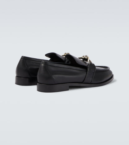 Astaire Knot Loafer aus glattem Leder Schwarz mit silberfarbener Schnalle