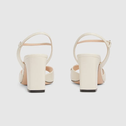 Damen-Sandalen mit Absatz und Morsetto aus weißem Leder