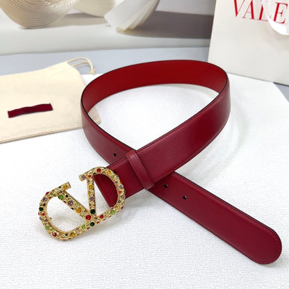Reversible belt VLogo Signature Bordeaux with multicolored Swarovski crystals