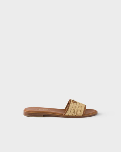 Slider-Sandalen aus Leder und Crochet Beige