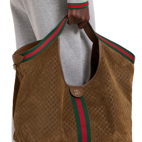 Kleine GG Giglio Shoppingtasche aus braunem Wildleder