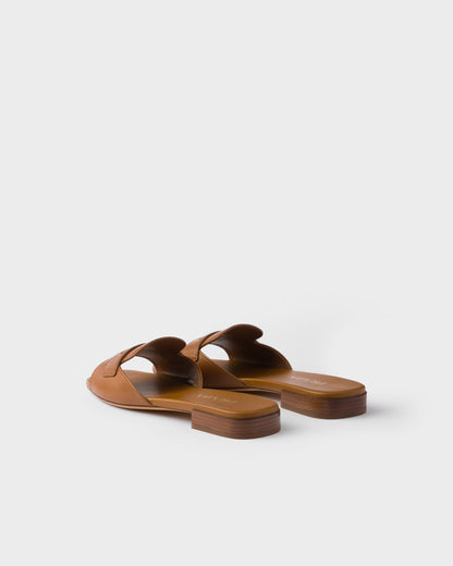 Cognac leather slider sandals