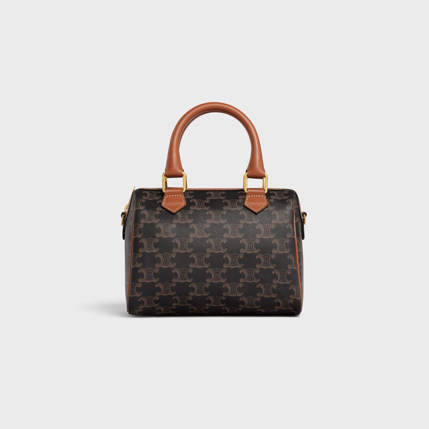 Kleine Boston Tasche aus Triomphe-Canvas und Kalbsleder in Cognac