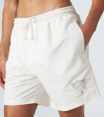 Badehose mit elastischem Bund und Kordelzug Weiß