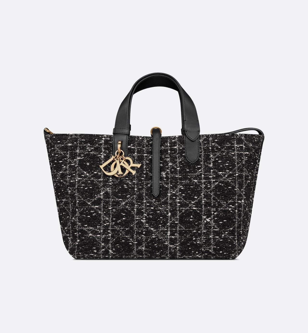Toujours Medium Schwarze Tweed Tasche mit weißem Cannage-Muster