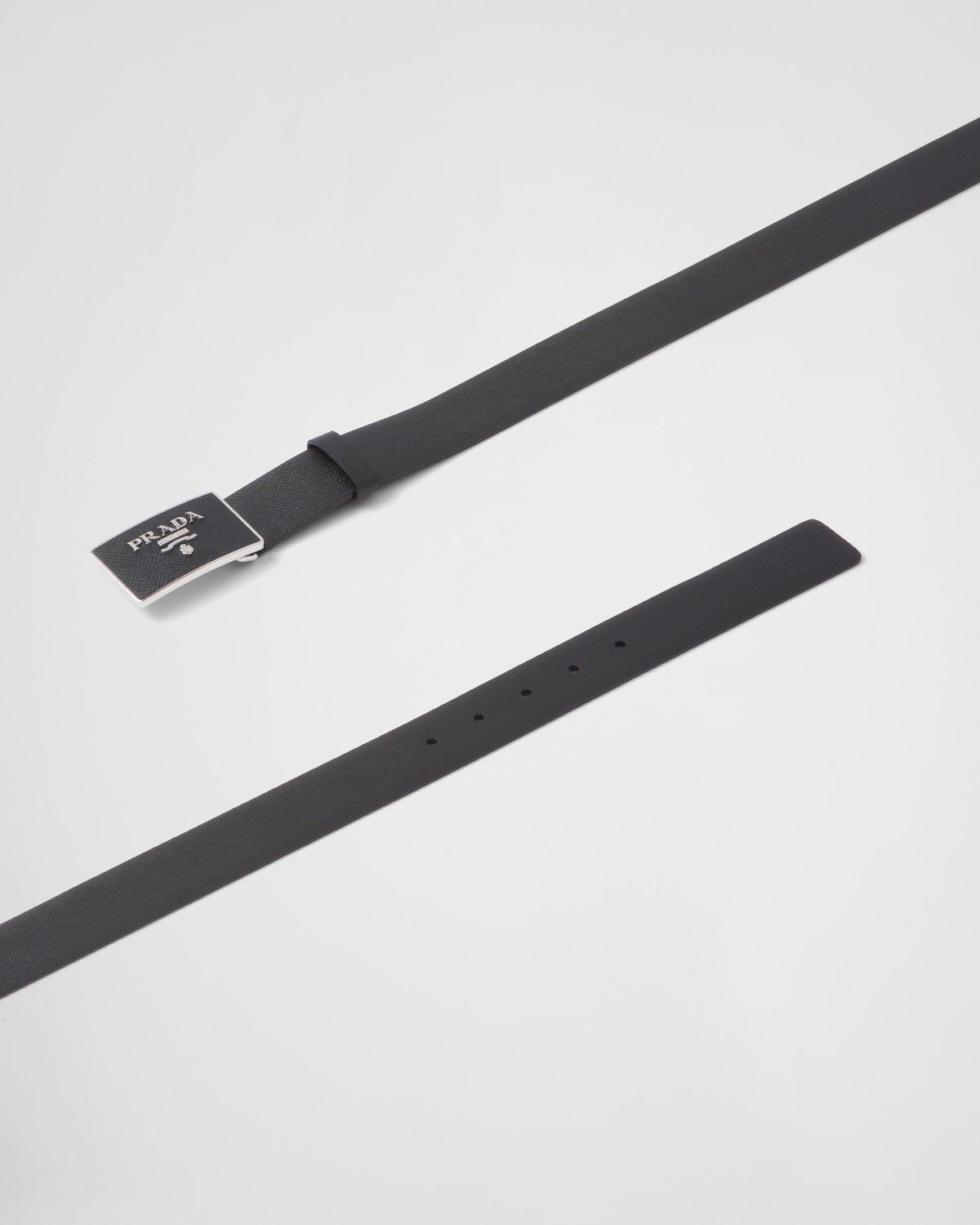 Black Saffiano leather belt with leather-covered metal buckle for men