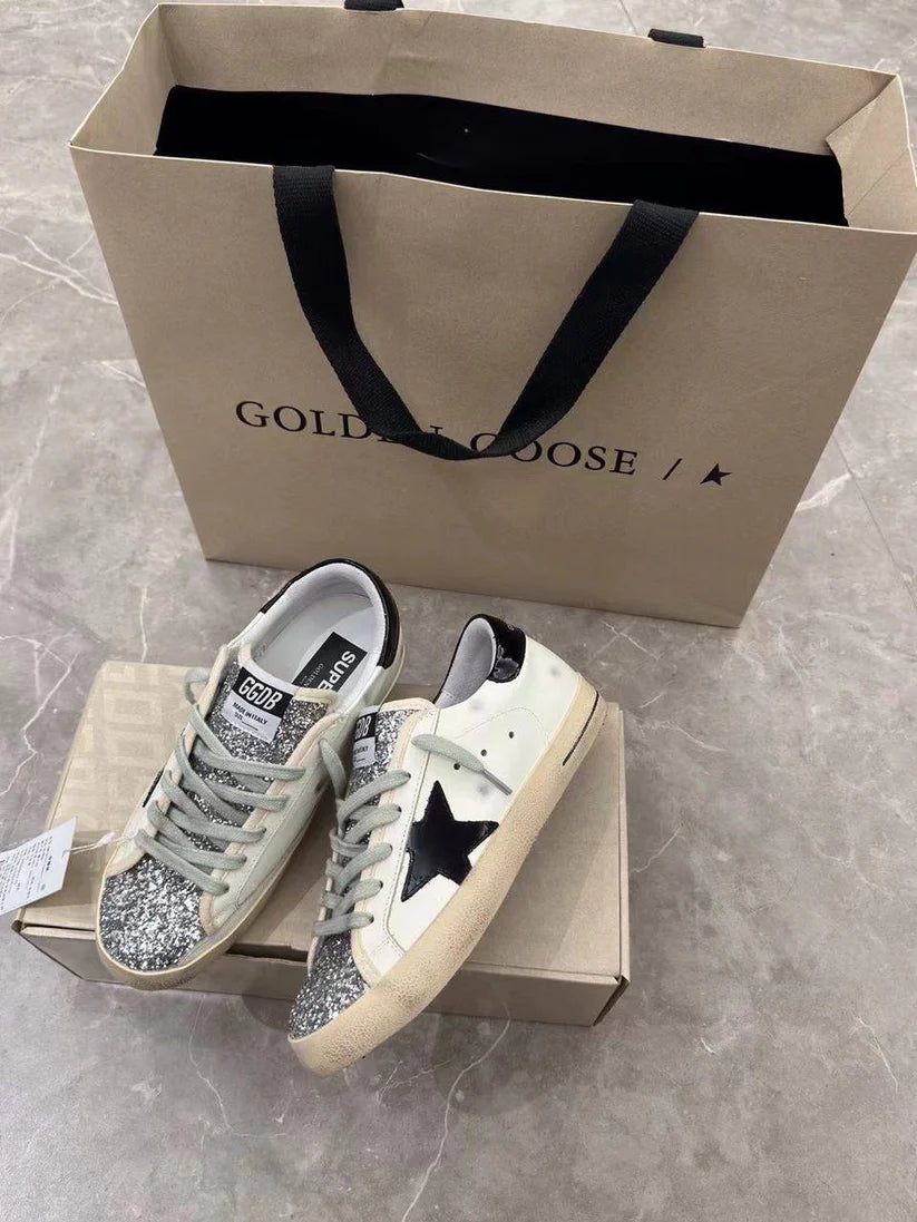 Super-Star Women White Black Silver Glitter