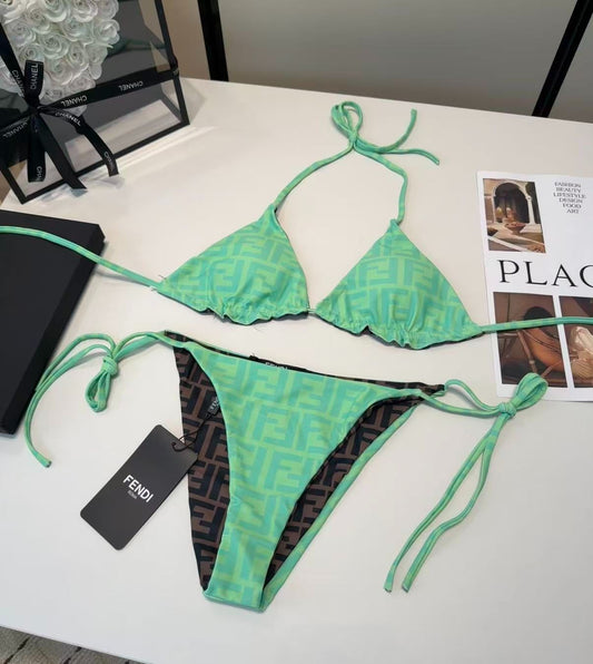 Wendbarer Triangel-Bikini mit FF-Logomuster Mint