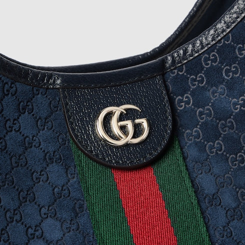 Large GG Giglio shopping bag in dark blue suede