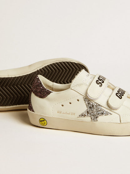 Old School Young with silver glitter star and glitter on the heel