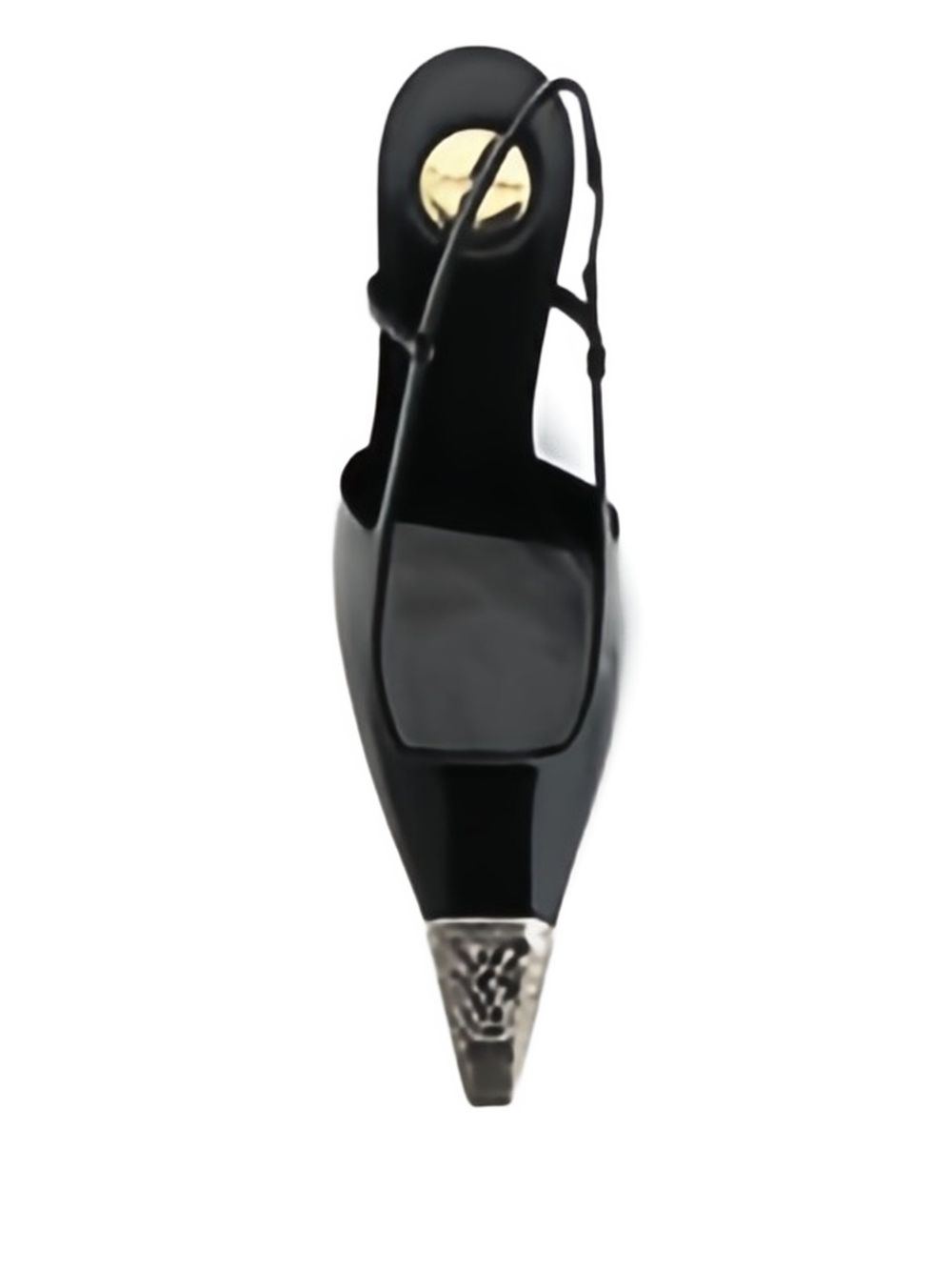 Spitz zulaufende Slingback-Pumps aus schwarzem Leder 75 mm