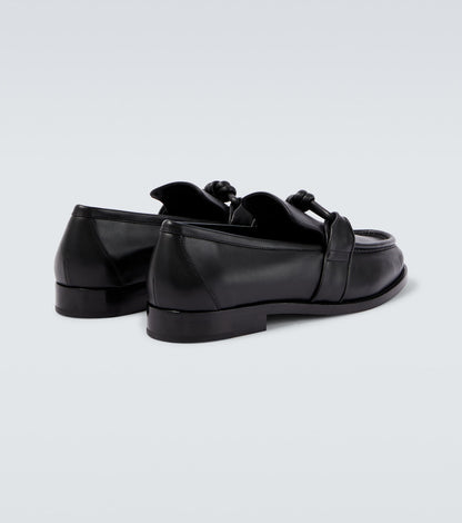 Astaire Knot Leather Loafer in Black with Black Buckle