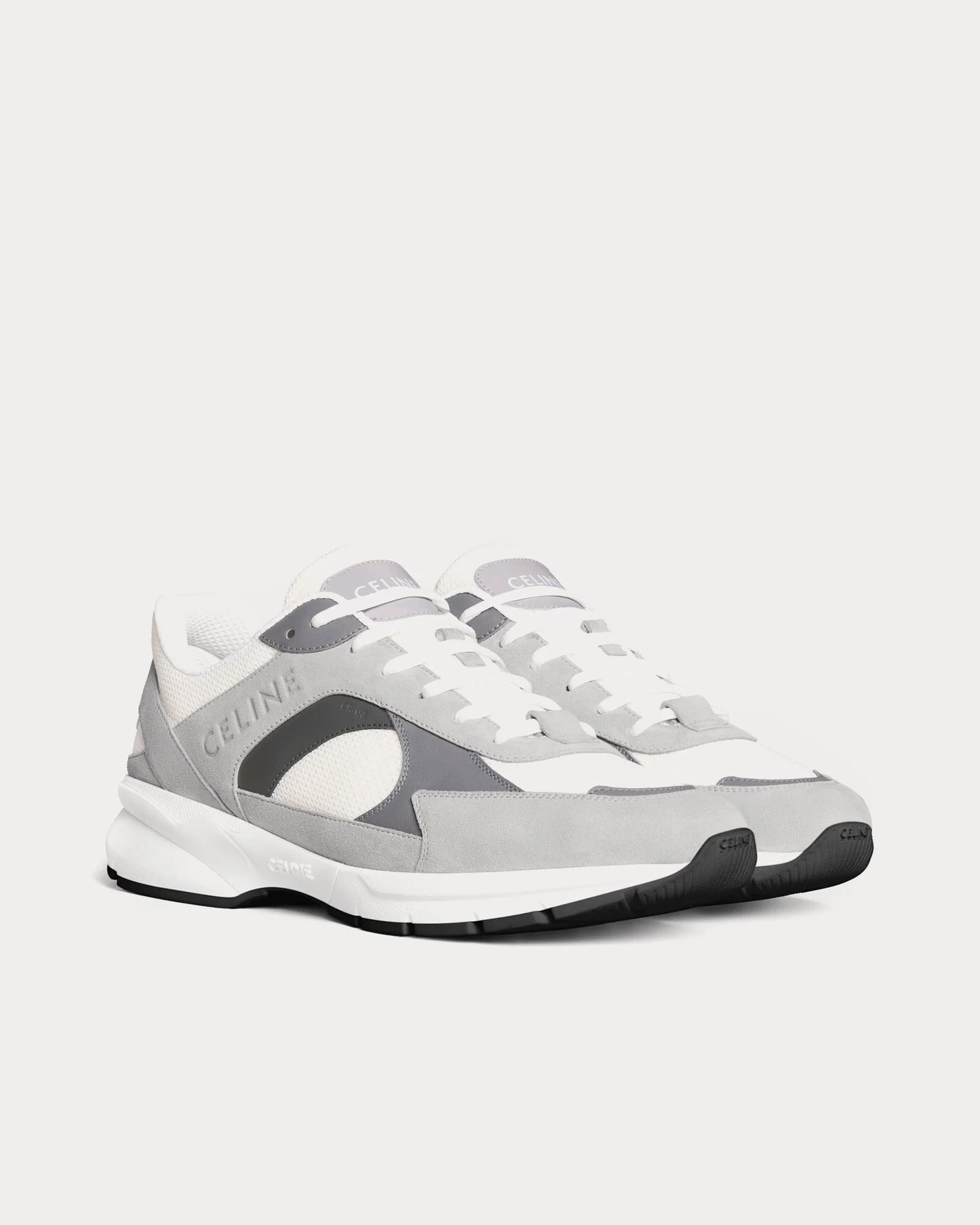 CR-03 Runner Low-Top-Sneakers aus Mesh, Veloursleder und Kalbsleder in Grau