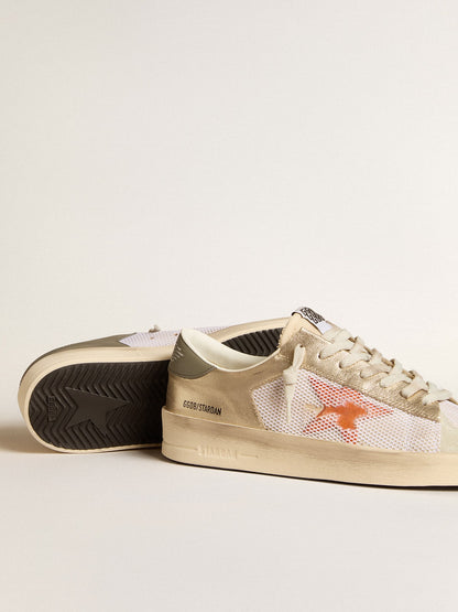 Stardan in white mesh with orange star and platinum leather details