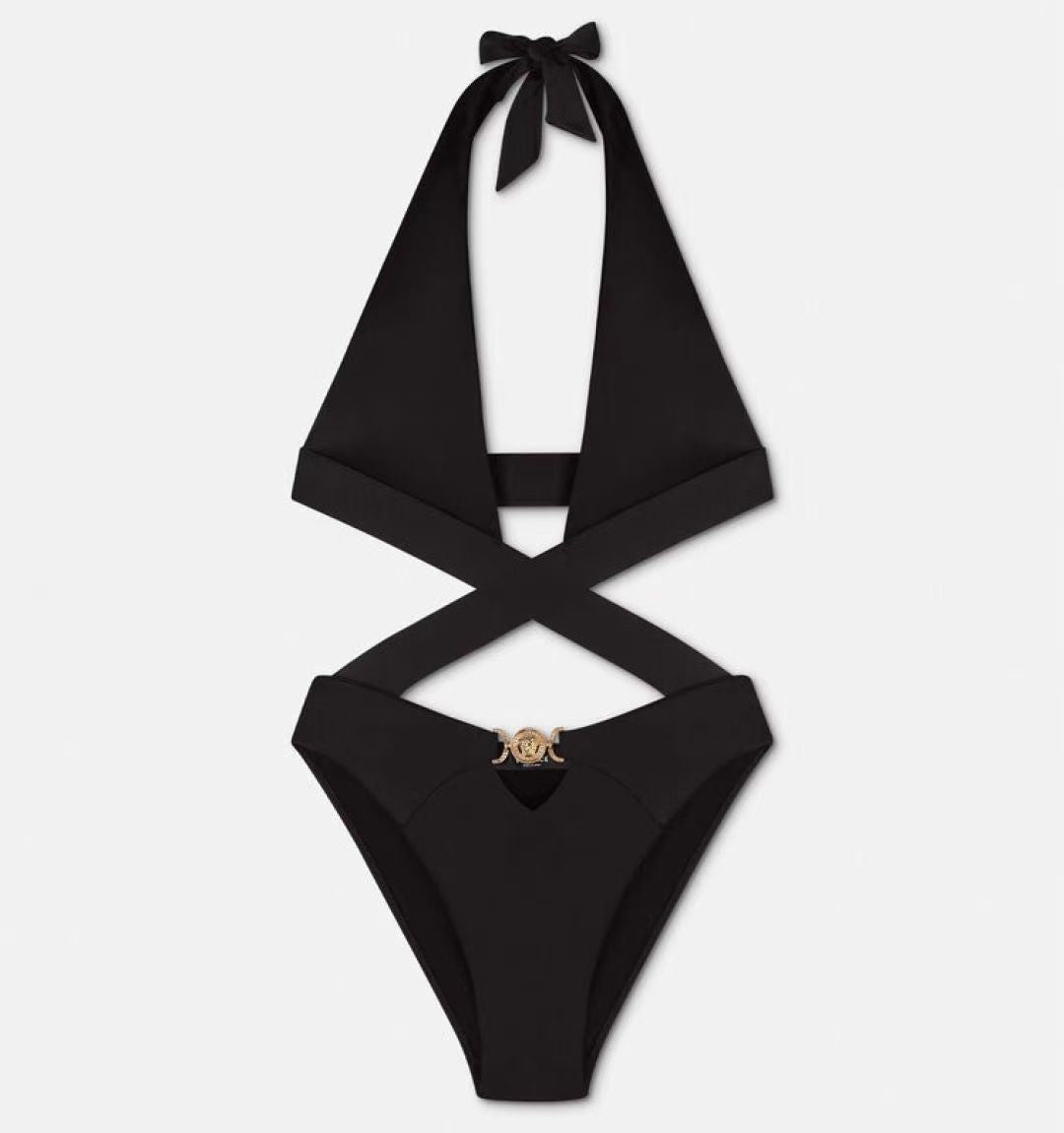 Badeanzug mit Greca-Cut-out Schwarz