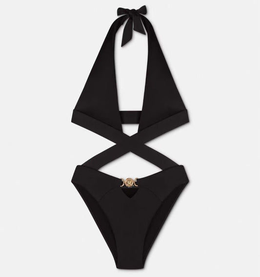 Swimsuit with Greca cut-out Black