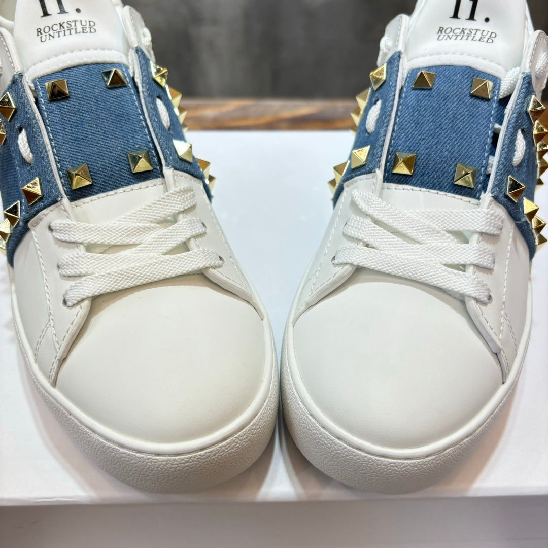VLTN Rockstud Open Leather Sneakers White/Blue