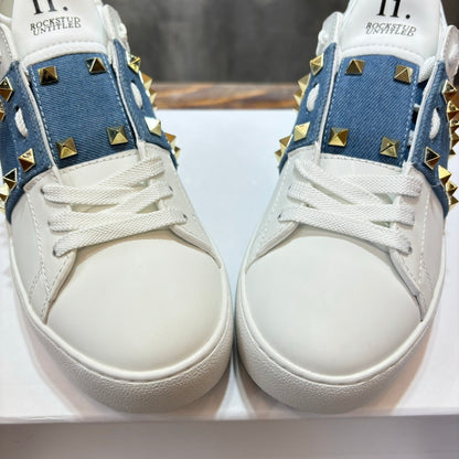 VLTN Rockstud Open Leather Sneakers White/Blue