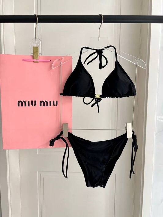 Schlichtes Damen-Bikini-Set Schwarz