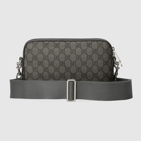 Ophidia shoulder bag small size in GG Supreme fabric grey and black