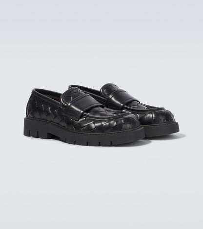 Haddock Loafer aus geflochtenem Leder Schwarz mit Gummisohle
