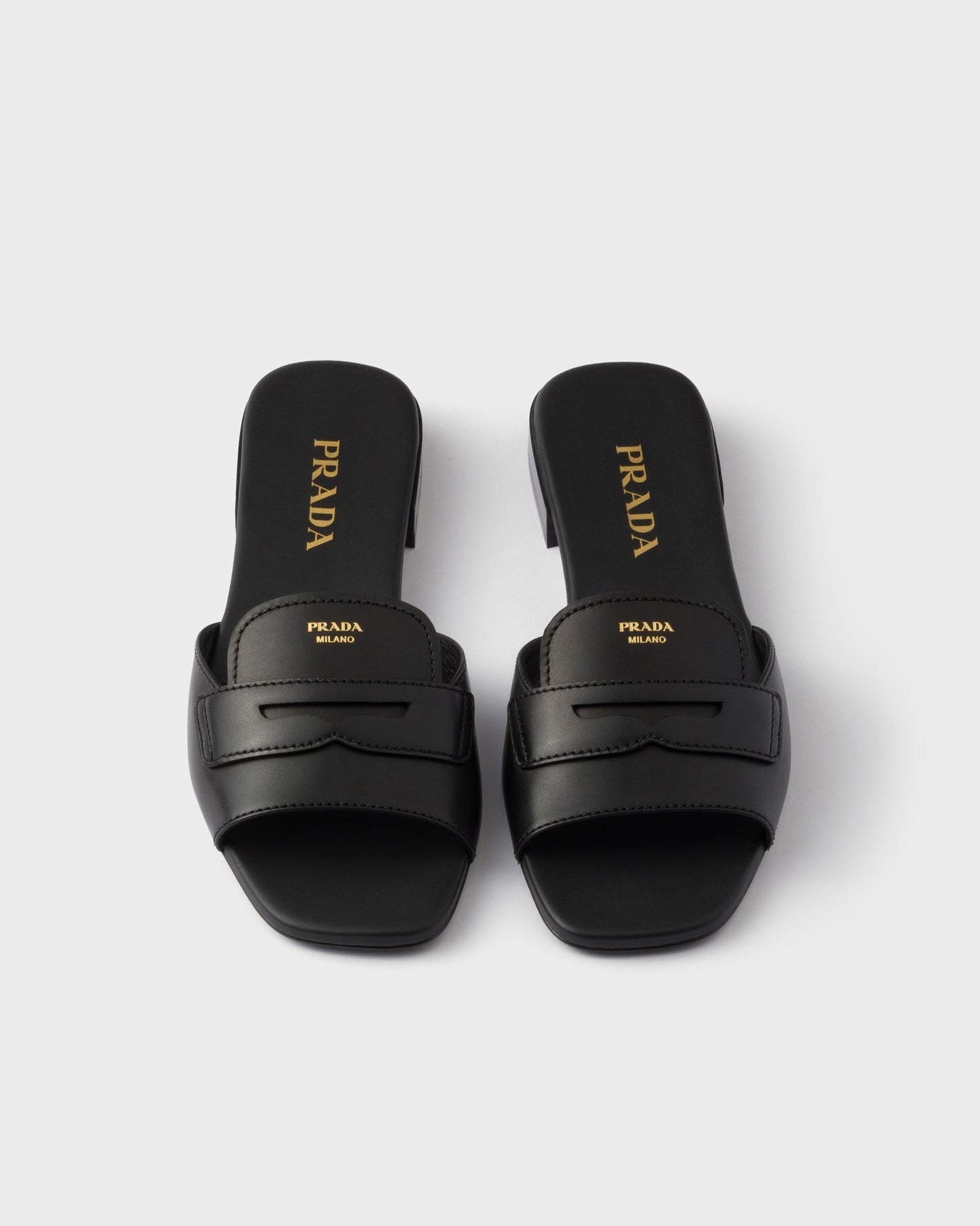 Black leather slider sandals