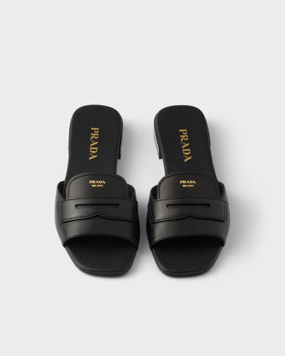 Black leather slider sandals