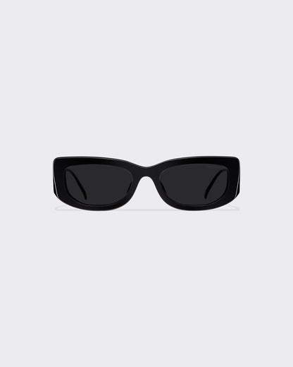 Sunglasses with triangle logo and slate-colored lenses