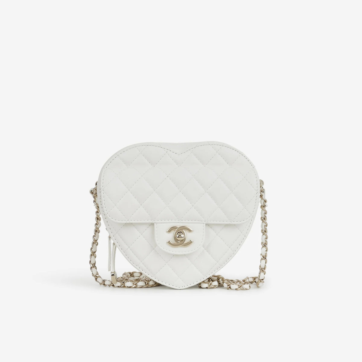 Große Heart Tasche aus weißem Lammleder