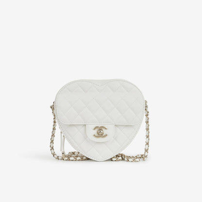 Große Heart Tasche aus weißem Lammleder