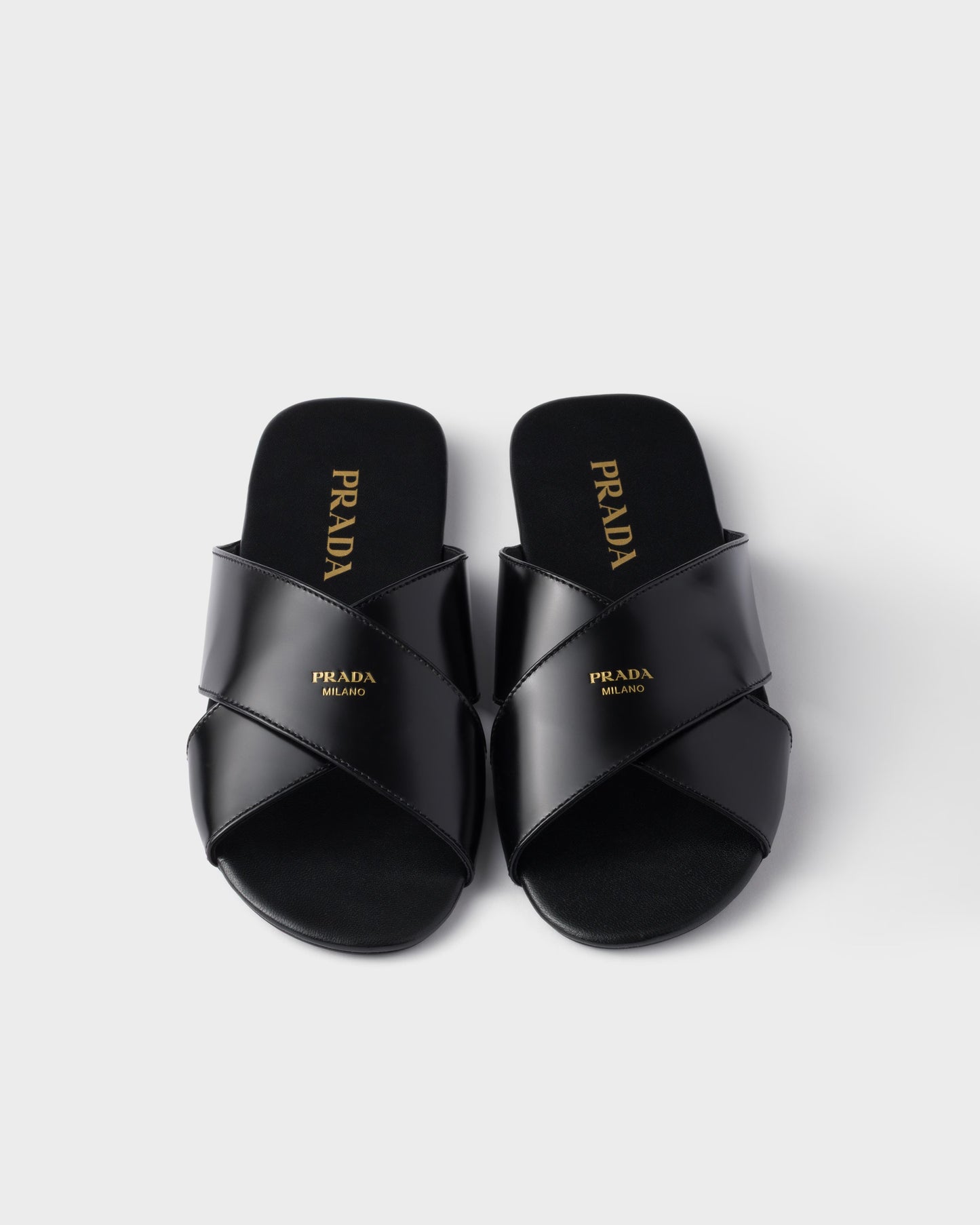 Slider-Sandalen aus gebürstetem Leder Schwarz