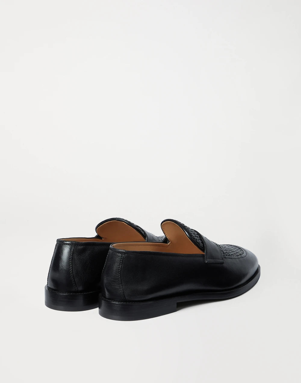 Braided calfskin and polished calfskin penny loafers in black