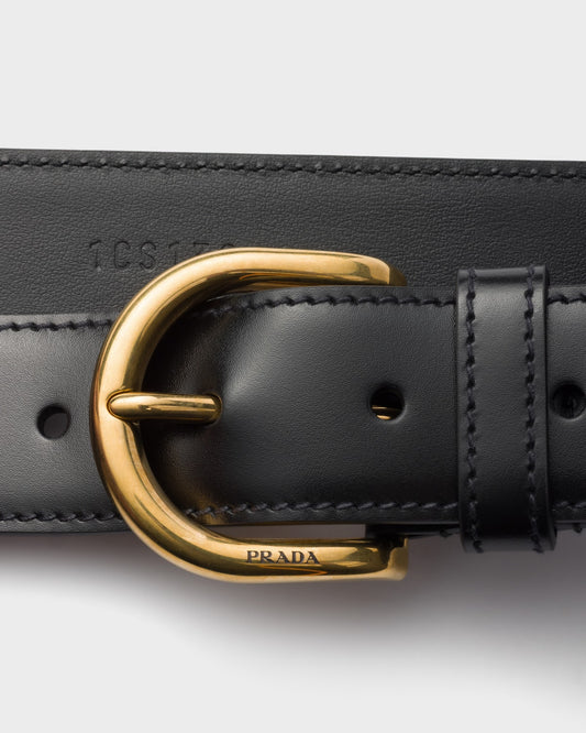 Black leather belt for women