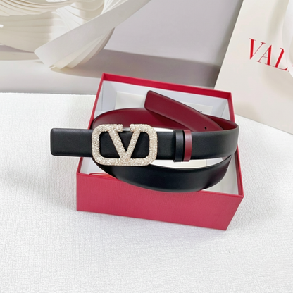 Reversible VLogo Signature belt in black, made of glossy calfskin with crystals