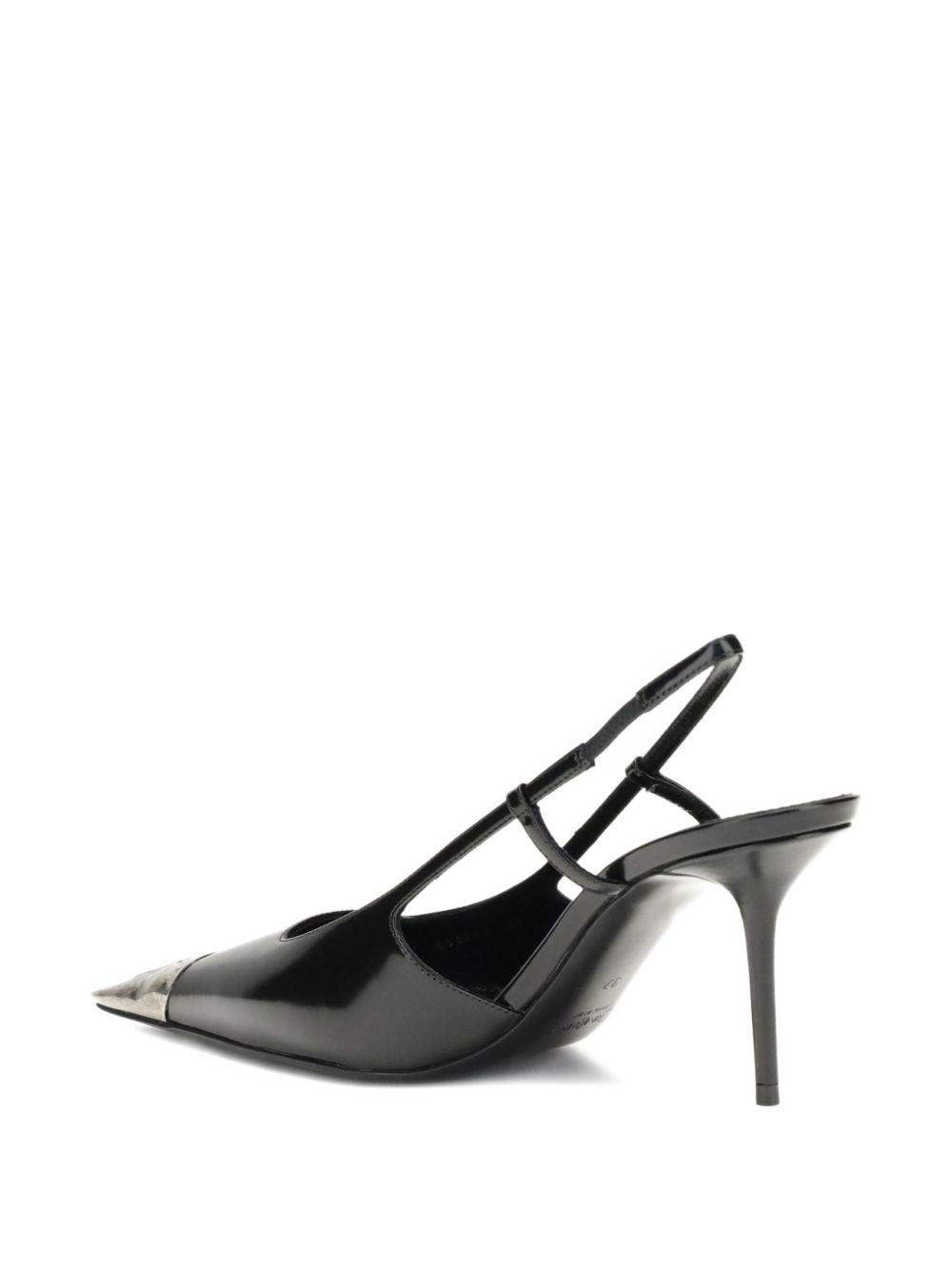 Spitz zulaufende Slingback-Pumps aus schwarzem Leder 75 mm