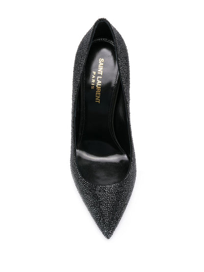 Opyum Pumps aus schwarzem, glitzerndem Kalbsleder