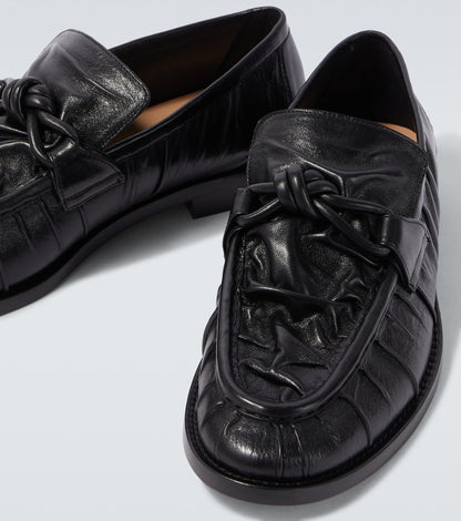 Astaire Knot Loafer in Black Nappa Leather with Black Buckle