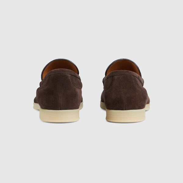 Men's moccasin with buckle made of dark brown suede