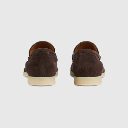 Men's moccasin with buckle made of dark brown suede
